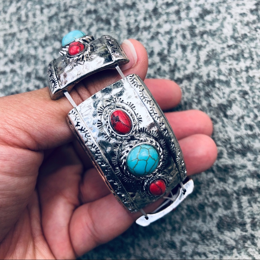 Boho Turquoise Stretch Bangle - Picture 5 of 5